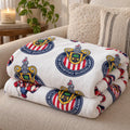 Mexican Football Club Crest Fleece Throw Blanket, Soft Cozy Soccer Fan Bedding Quilt, Red White Stripes Star Pattern Couch Lap Blanket, Match Day Room Decor Travel Warm Cover, Living Room Sofa Flannel Bed Spread, Sports Lover Gift