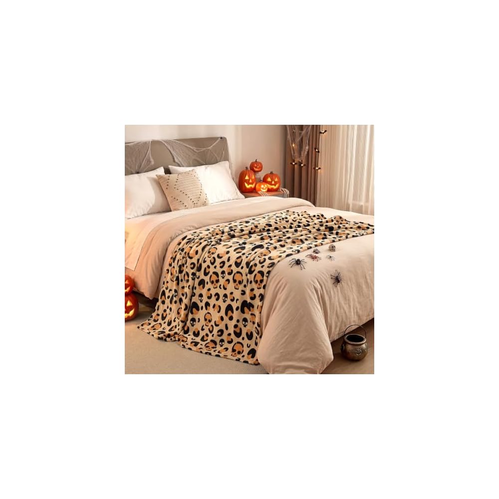 Halloween Throw Blanket Leopard Skull Flannel Blanket