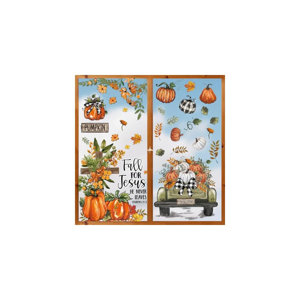 74Pcs Fall Thanksgiving Window Clings, Dog Pumpkin