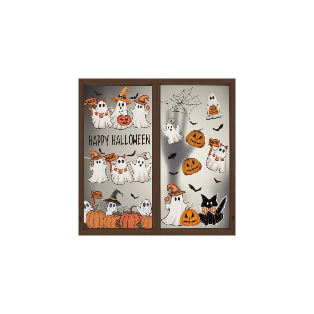 74Pcs Fall Thanksgiving Window Clings, Dog Pumpkin