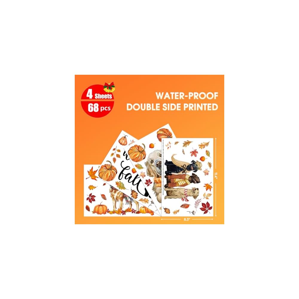 74Pcs Fall Thanksgiving Window Clings, Dog Pumpkin