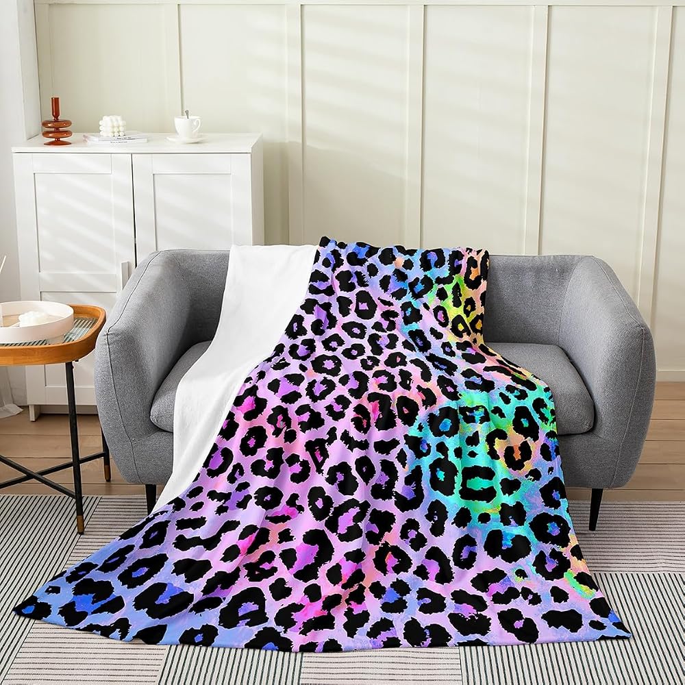 Women Cheetah Printed Blanket Lightweight,Colorful Throw 50x60 Inch